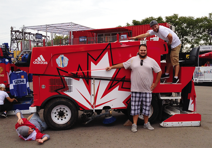 Who can resist the opportunity to goof around with a real Zamboni, as these guys did at the 2016 World Cup of Hockey Fan Village in Toronto?