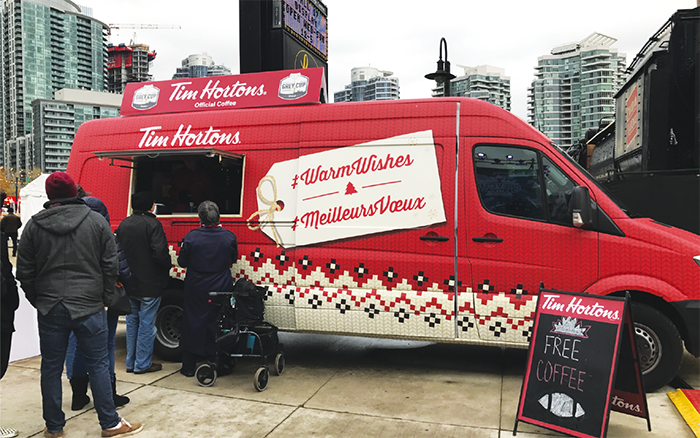 Judging by lineups outside this Tim Hortons van during Grey Cup Week 2016 in Toronto, people love their double-double even more when it’s free.